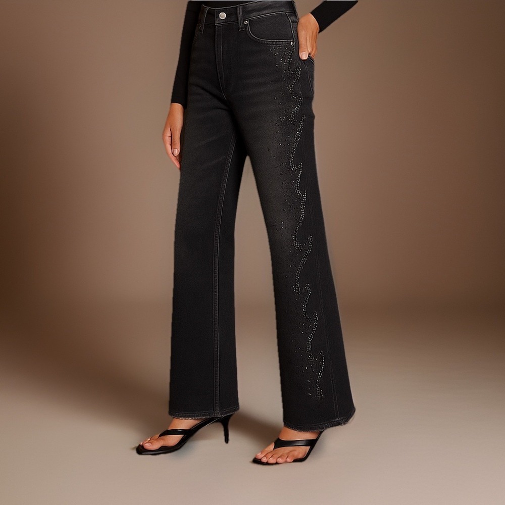 Sandro Starmania High Rise Embellished Flames Jeans Womens 40 30x29 Black $340